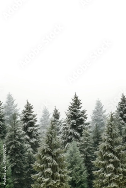 Obraz photograph of Lush pine trees contrast with the white background. For the Christmas festival