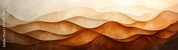 Fototapeta An abstract landscape featuring soft, flowing waves in warm tones of beige and brown, evoking a sense of tranquility and natural beauty.