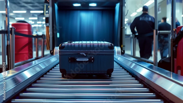 Fototapeta A suitcase enters x-ray screening at the airport.