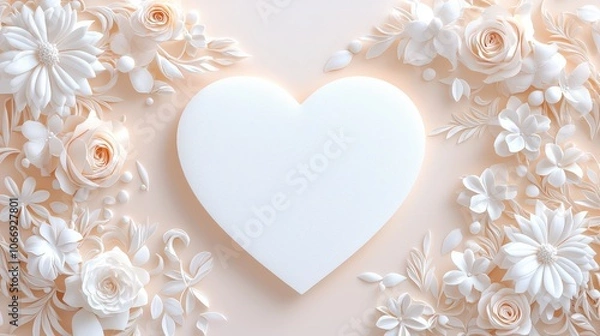 Fototapeta A delicate heart background featuring intricate floral designs and soft hues, ideal for conveying romance and elegance in wedding invitations or love notes.