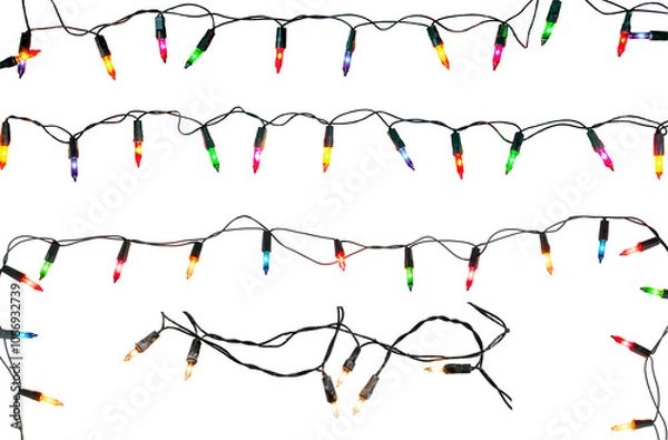 Obraz Christmas lights string. Border of festive colorful holiday light string use for design wallpaper of Merry Christmas,  new year and holiday.