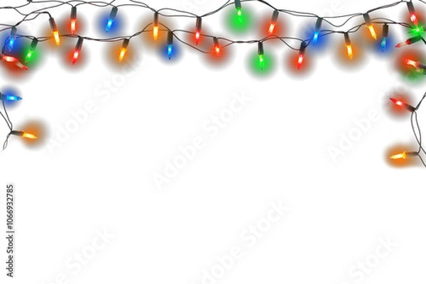 Obraz Christmas lights string. Border of festive colorful holiday light string use for design wallpaper of Merry Christmas,  new year and holiday.