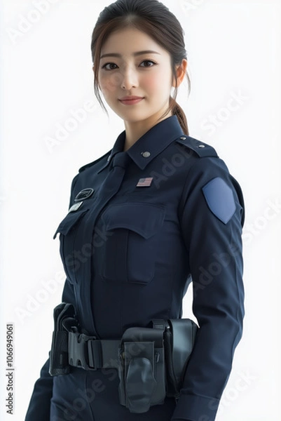 Fototapeta A dedicated officer poses confidently in a crisp uniform against a bright background