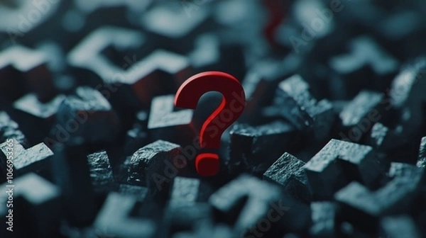 Fototapeta Bold Red Question Mark on Dark Background