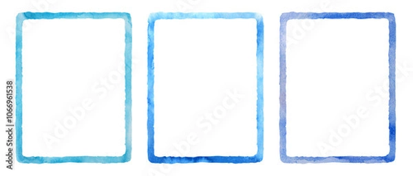 Fototapeta Watercolor blue rectangle set. Aquarelle color frames and borders