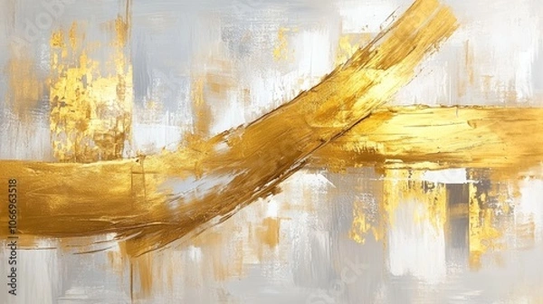 Fototapeta Gold and silver abstract painting creating dynamic composition