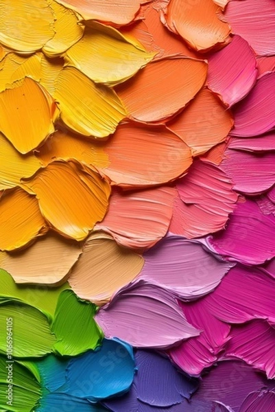 Fototapeta Colorful paint palette texture with vibrant hues and brush strokes, white isolate background