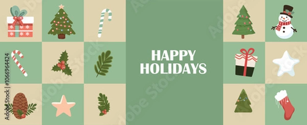 Obraz Merry Christmas and Happy New Year greeting web banner or header, holiday cover