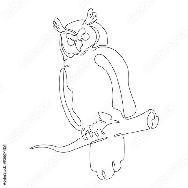 Obraz Continuous one line drawing wild bird owl. A bird of prey at night.One continuous line isolated minimal vertical illustration.
