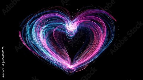 Fototapeta Vibrant heart shape created with colorful light trails, symbolizing love and passion.