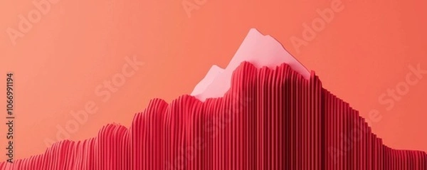 Fototapeta A stylized mountain silhouette in red tones stands against a warm orange background, evoking a sense of digital art and abstract design.