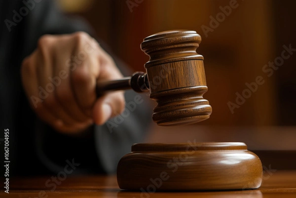 Obraz Judge striking mallet at wooden table