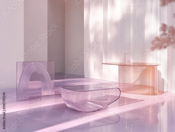 Fototapeta Serene Sophistication: Elegant Blush and Lavender Glass SurfacesSoft Reflections