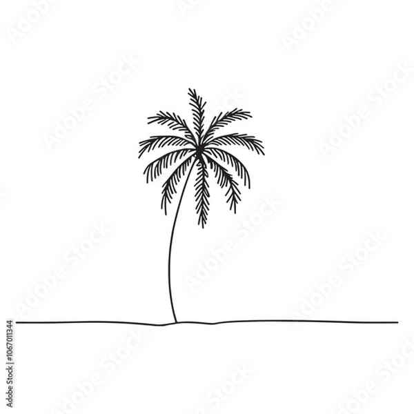 Fototapeta Coconut tree in Outline Style silhouette on white background
