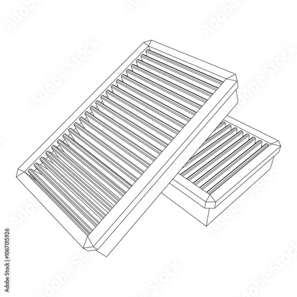 Fototapeta Car engine air filters. Auto spare part. Car care service maintenance. Wireframe low poly mesh vector illustration.