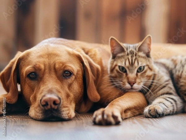 Fototapeta Dog and Cat Best Friends: A Portrait of Unlikely Companionship
