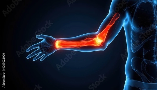 Fototapeta Visualization of human arm with highlighted elbow joint anatomy