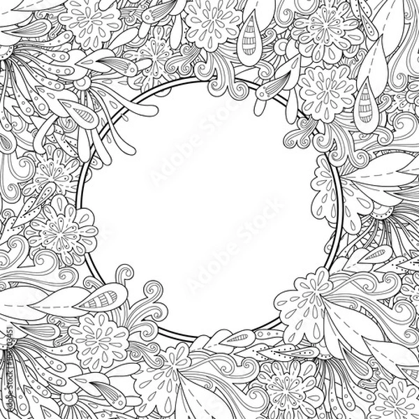 Fototapeta Abstract hand drawn zentangle style vector frame. Doodle art decorative border.