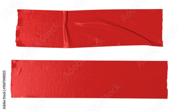 Obraz Red adhesive sticky tapes in equal sign shape isolated cutout in transparent background. Concept of accept, approve and correct.
