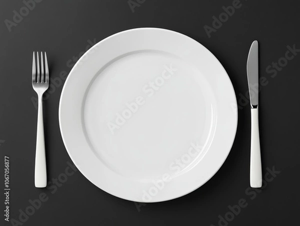 Fototapeta Empty plate with a minimalist monochrome design, captured in close-up with subtle lighting, ideal for modern dining or high-end restaurants, Photorealistic