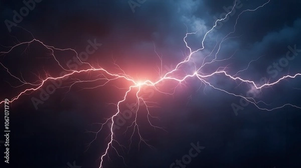 Fototapeta Lightning and Thunder Effect with Magic Electricity Bolt Dynamic Energy Visual