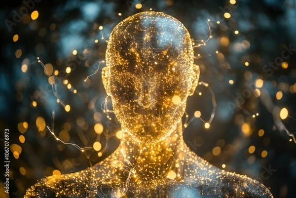 Obraz A Human Figure Constructed of Intertwining Golden Lights