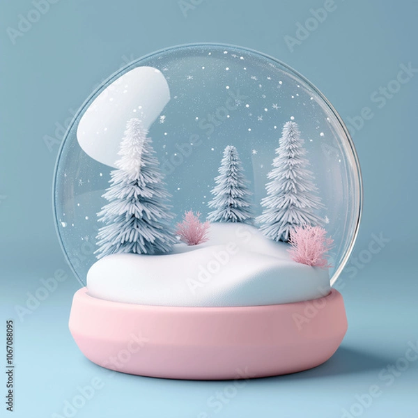 Obraz pink snow globe with white snow on a blue background