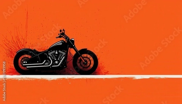 Fototapeta A sleek black motorcycle is positioned against a vibrant orange background, emphasizing its stylish design and powerful presence.