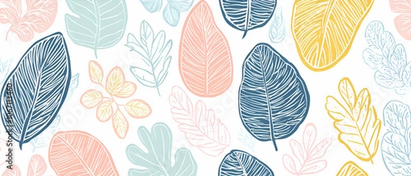 Fototapeta Seamless pattern with hand drawn leaves in various colors.