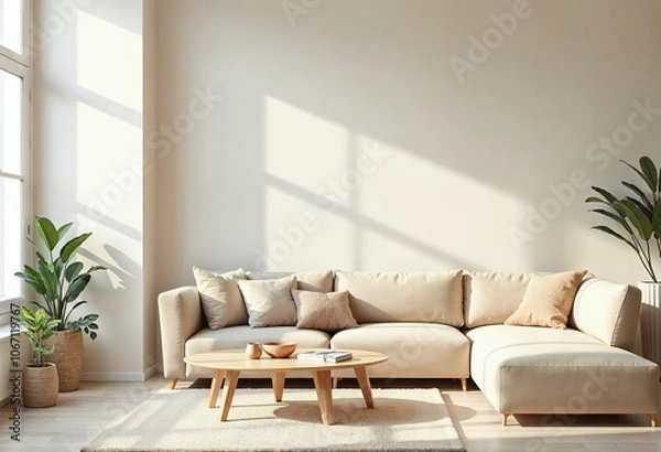 Fototapeta minimalist beige living room ia
