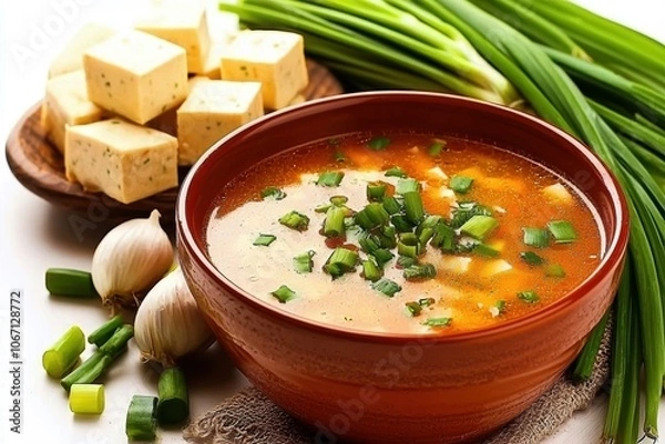 Fototapeta Colorful Soup with Tofu and Fresh Ingredients