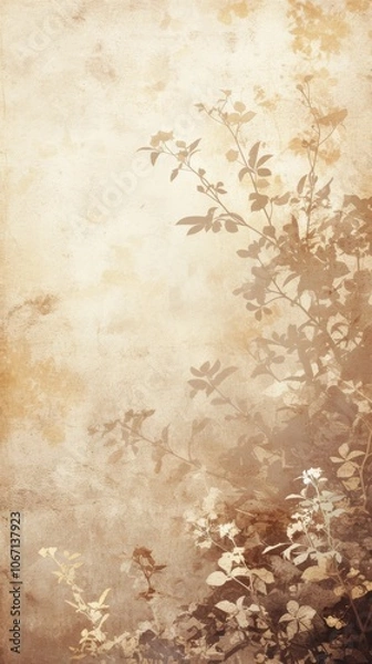 Fototapeta Soft floral silhouettes against a warm, textured background create a serene, vintage atmosphere.