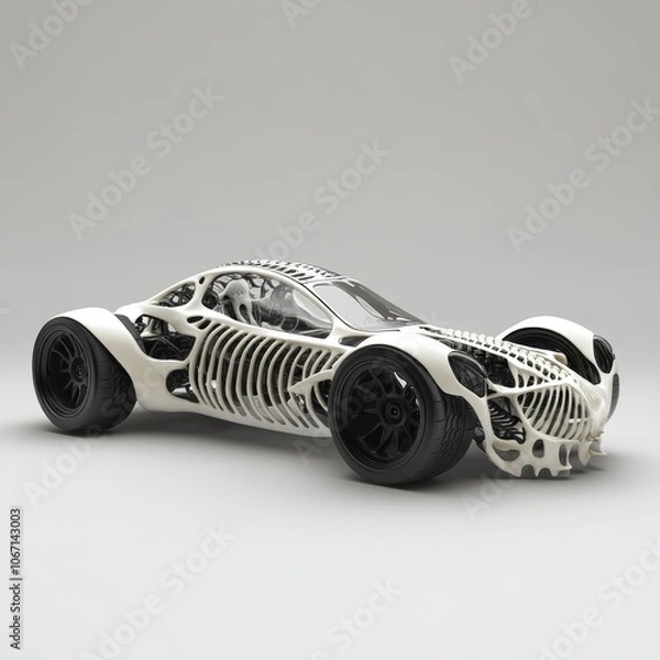 Fototapeta Futuristic Skeleton Car Design 3D Render of a Unique Concept Vehicle