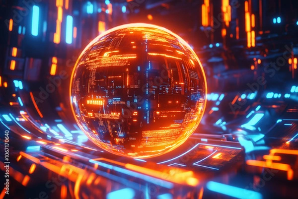 Fototapeta Abstract glowing circuitry glowing orange and blue background    