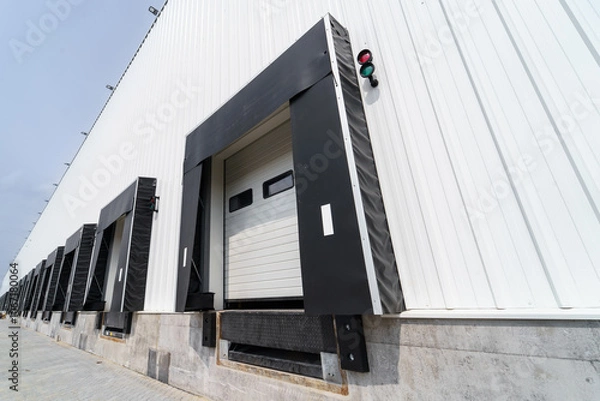 Fototapeta Modern Loading Dock Bays with Sealed Doors and Signals