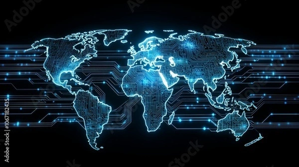 Obraz Glowing Tech Map of the World Design