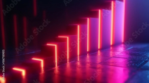 Obraz Futuristic Bar Graphs with Glowing Edges