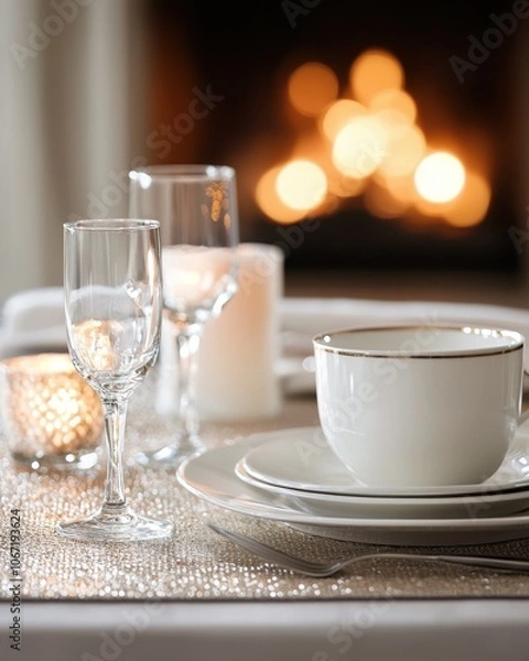 Fototapeta Set a Beautiful Table with Elegant Dinnerware and Sparkling Glassware for Memorable Gatherings