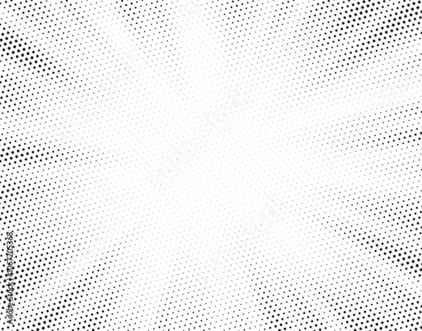 Fototapeta Halftone gradient sun rays pattern. Abstract halftone vector dots background. monochrome dots pattern. Vector background in comic book style with sunburst rays and halftone. Retro pop art design.