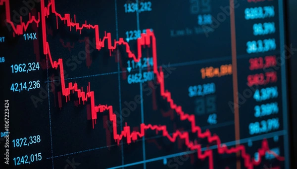 Fototapeta Stock market crash graph with red downward trend