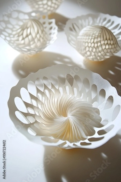 Obraz Ethereal Kirigami Paper Sculptures Showcasing Delicate Geometric Patterns and Light-Shadow Play