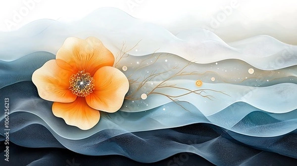 Fototapeta A captivating graphic print inspired by nature, with intricate details and vibrant color palette that captures the eye of the viewer.