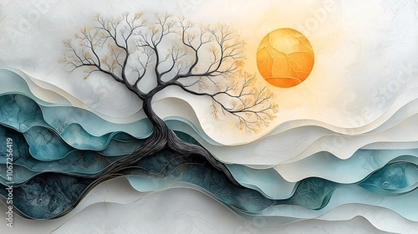 Fototapeta A captivating graphic print inspired by nature, with intricate details and vibrant color palette that captures the eye of the viewer.