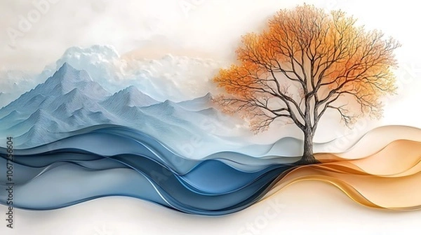 Fototapeta A captivating graphic print inspired by nature, with intricate details and vibrant color palette that captures the eye of the viewer.