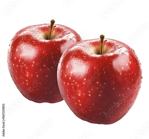 Fototapeta Two Red Apples with Water Droplets on White Background