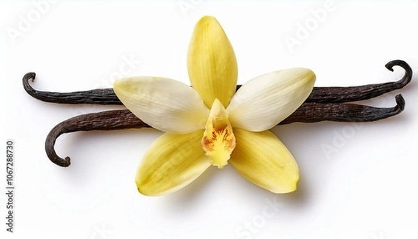 Fototapeta vanilla flower top view isolate on White background
