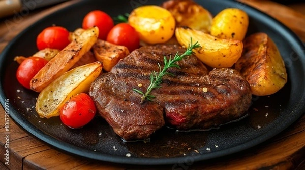 Obraz grilled beef steak with vegetables
