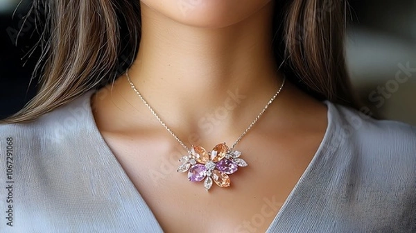 Fototapeta   Each individual gemstone on the necklace catches the light, creating a mesmerizing play of color and sparkle that draws the eye in for a closer look at the intricate details.