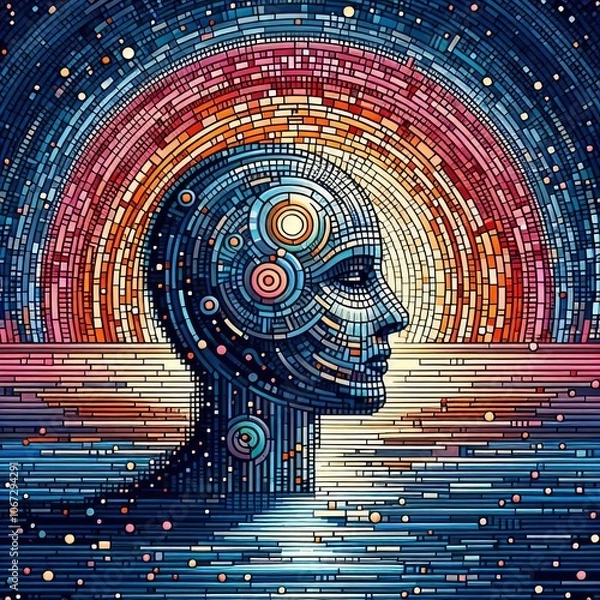 Fototapeta A digital collage composed of pixel art elements creating a mosa