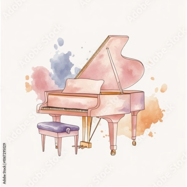 Obraz Watercolor grand piano with colorful splashes in artistic design